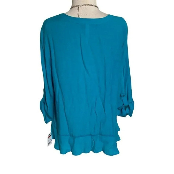 NY Collection woman 1X teal blue peasant style top NWT - Picture 2 of 7